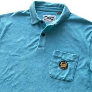 Howler Brothers Men’s Plusherman Terry Polo Shirt Size XL Nile Blue Crab Emblem